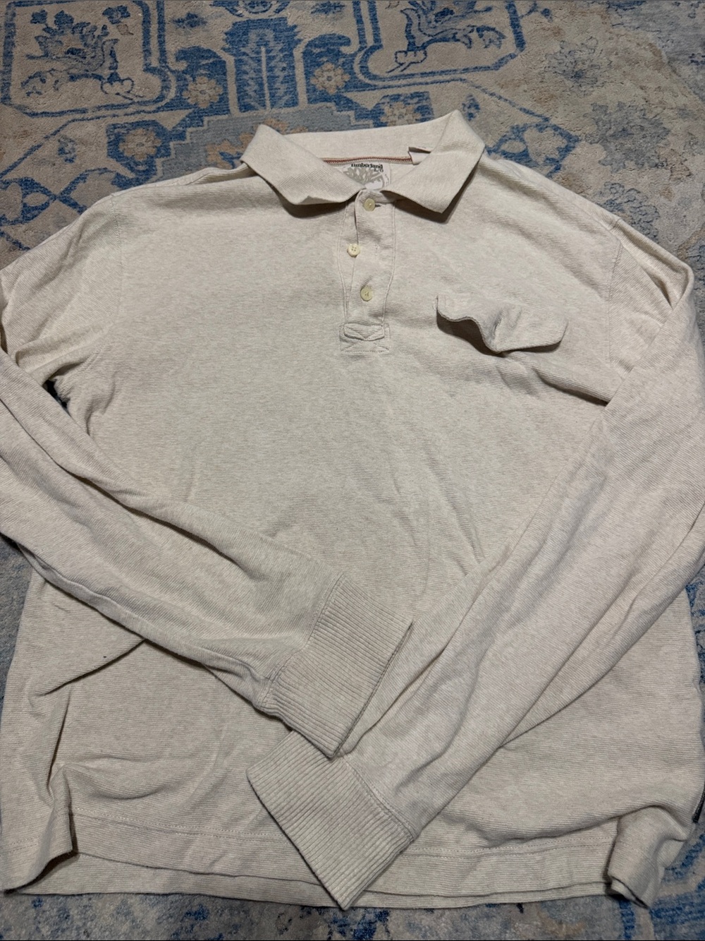 Timberland Men's Long-Sleeve Polo in Light Beige